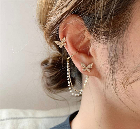🦋 Butterfly Tassel Stud Earring ✨ | Single Ear Chain Style 💎 | Trendy Jewelry for Girls
