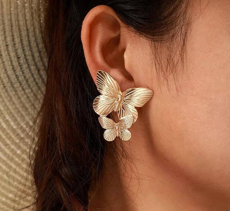 💍 Pair of Butterfly Design Earrings 🦋 | Elegant Gold Plated Jewelry ✨
