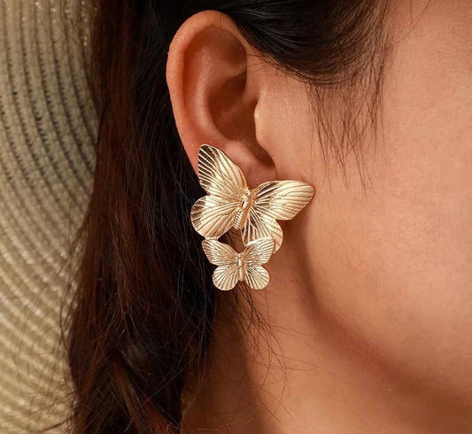 💍 Pair of Butterfly Design Earrings 🦋 | Elegant Gold Plated Jewelry ✨