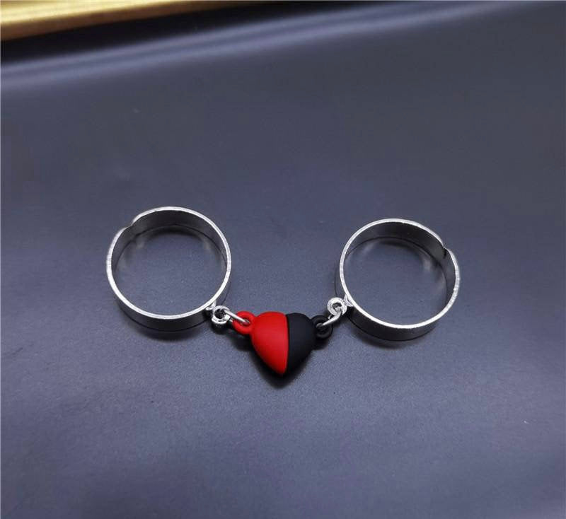 ✨ 2 Pcs Trendy Heart Magnetic Effect Rings 💕 | Couple Matching Rings 💎