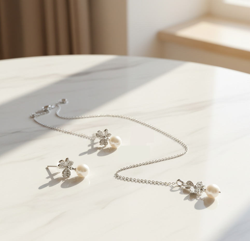 💎 Butterfly Pearl Charm Jewelry Set – Elegant Necklace & Earrings 🌟🦋