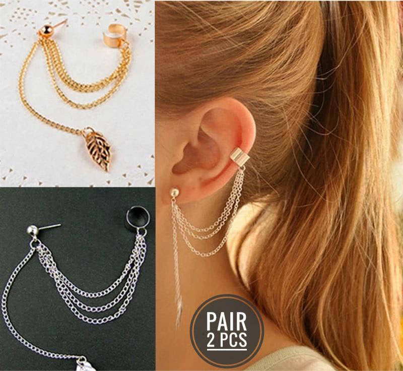 💎 2 Pcs Leaf Design Ear Clips 🍃 | Gold & Silver Plated Fashion Earrings ✨