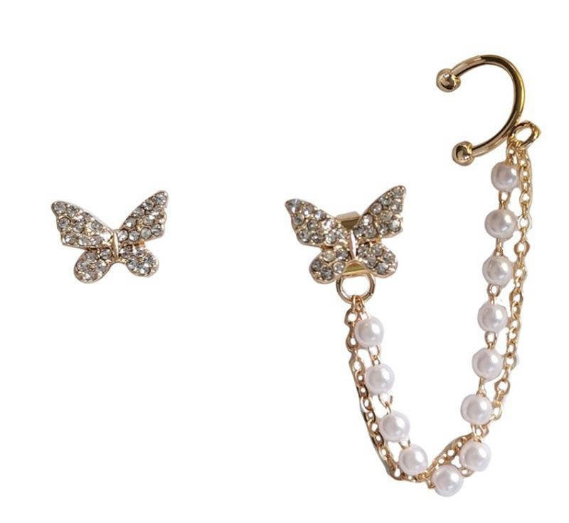 🦋 Butterfly Tassel Stud Earring ✨ | Single Ear Chain Style 💎 | Trendy Jewelry for Girls