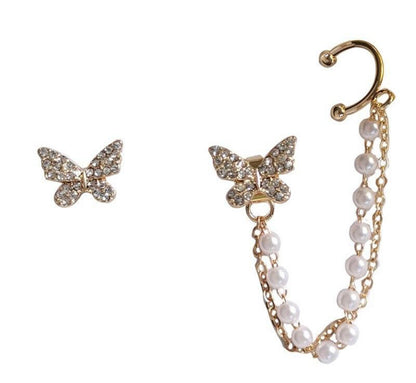 🦋 Butterfly Tassel Stud Earring ✨ | Single Ear Chain Style 💎 | Trendy Jewelry for Girls