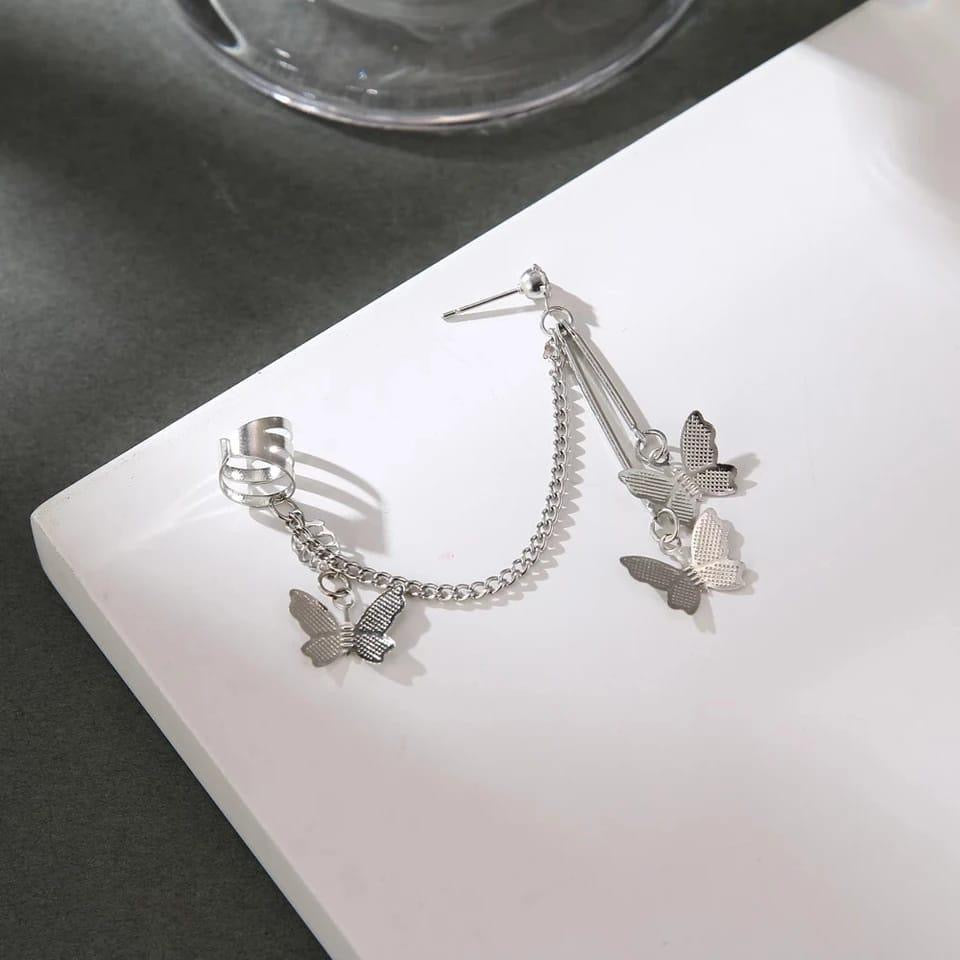 🦋 Stylish Butterfly Ear Cuffs ✨ | Hanging Design Jewelry for Girls
