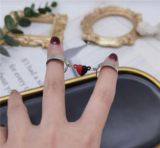 ✨ 2 Pcs Trendy Heart Magnetic Effect Rings 💕 | Couple Matching Rings 💎