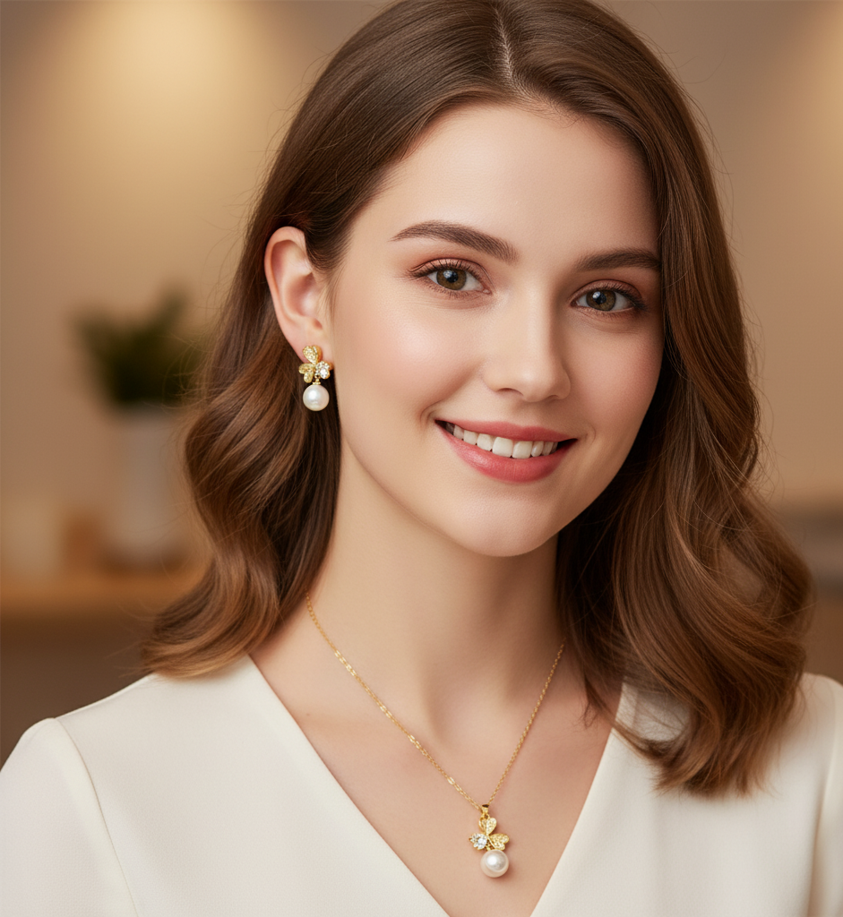 💎 Butterfly Pearl Charm Jewelry Set – Elegant Necklace & Earrings 🌟🦋