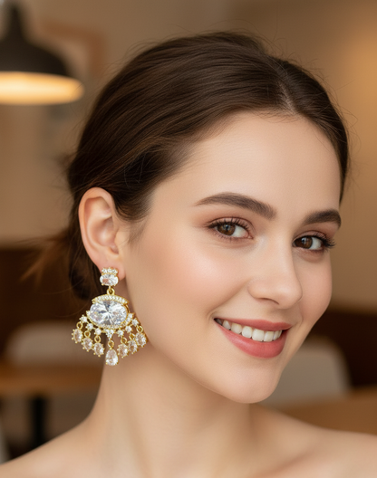 ✨💎 Radiant Halo Round Studs – Premium Chandelier Earrings | Silver & Gold 🌟👰