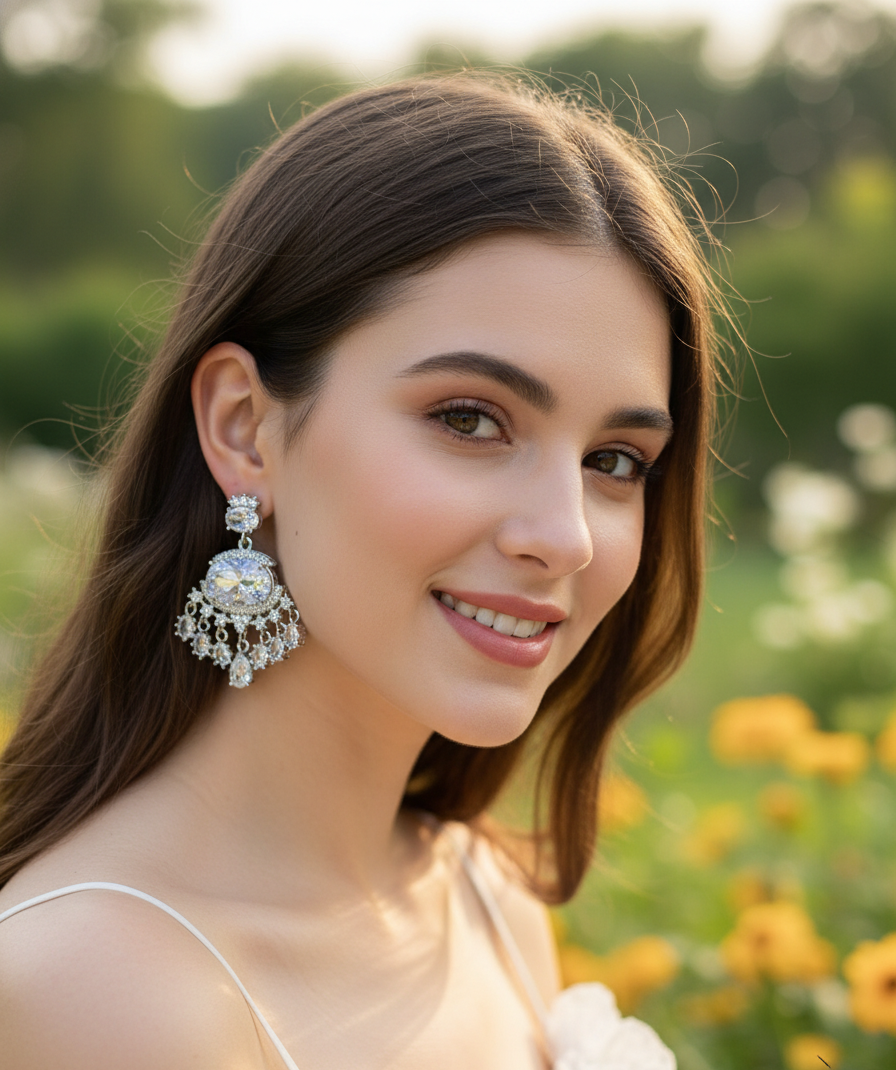 ✨💎 Radiant Halo Round Studs – Premium Chandelier Earrings | Silver & Gold 🌟👰