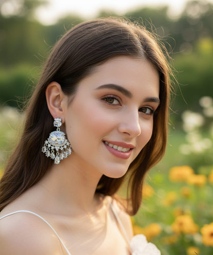 ✨💎 Radiant Halo Round Studs – Premium Chandelier Earrings | Silver & Gold 🌟👰