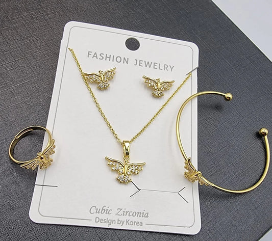 💎 Gold Butterfly Cubic Zirconia Jewelry Set – Necklace & Earrings 🌟🦋